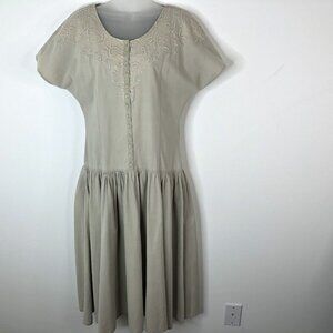 Together Womens Cotton Twill Dress Sz 6M Tan Country Western Drop Waist Buttons